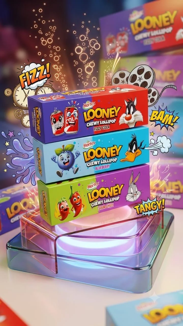 Colourful Looney chewy lollipop packs